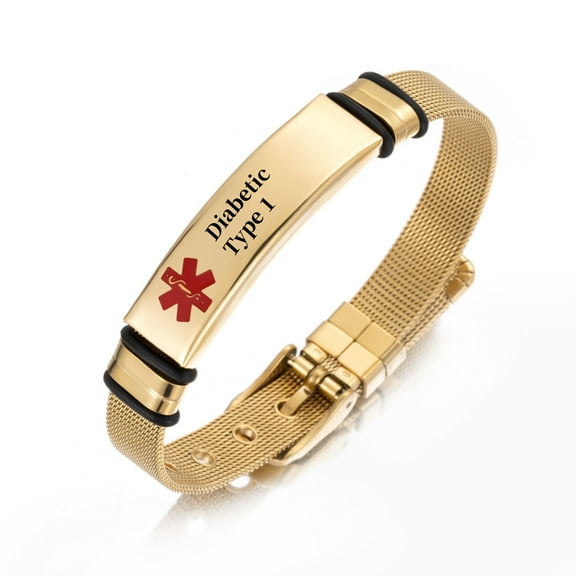 Metaljc Stainless Steel Medical Alert ID Bracelet for Men Women, Engraved Diabetic Type 1