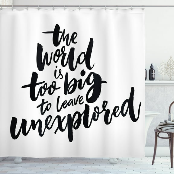 Ambesonne Adventure Shower Curtain, Explore the World, 69"Wx75"L, Black White