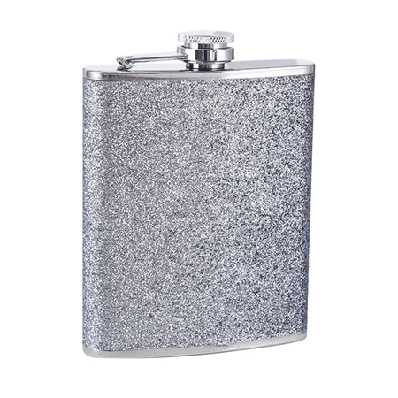 

Stainless Steel Colorful Glitter Hip Flask Alcohol Liquor Flask for Women Silver 7oz
