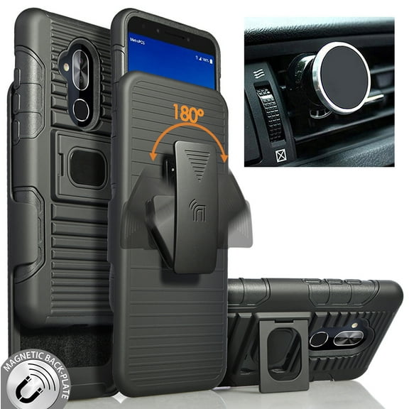 Case/Mount/Clip for Alcatel 7, Nakedcellphone Black Ring Grip Case Cover   Belt Hip Holster Stand   Magnetic Car Holder for Alcatel 7 | Alcatel 7 Folio | Revvl 2 Plus