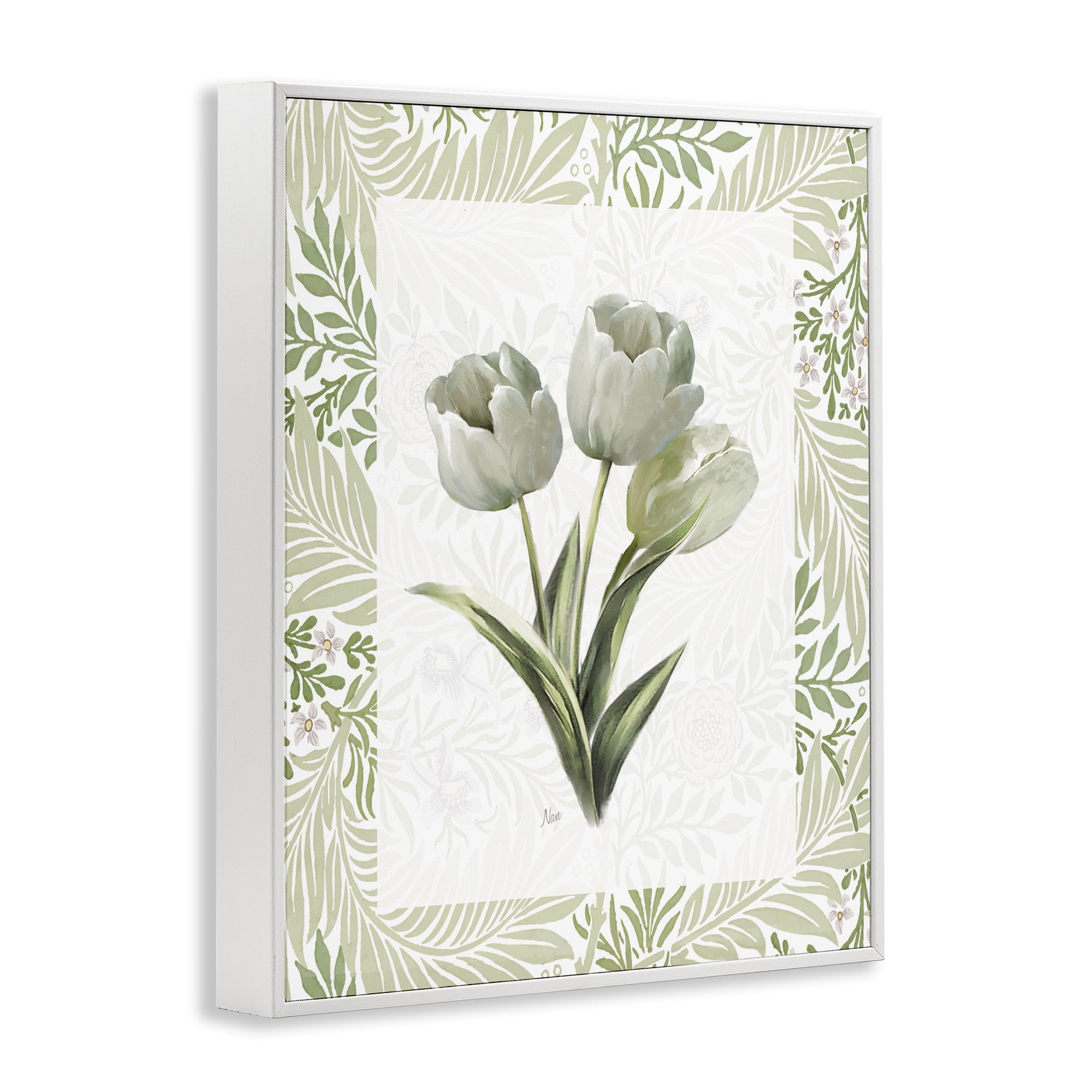 Stupell Industries Pale Green Tulip Trio White Framed Giclee Art, design by Nan