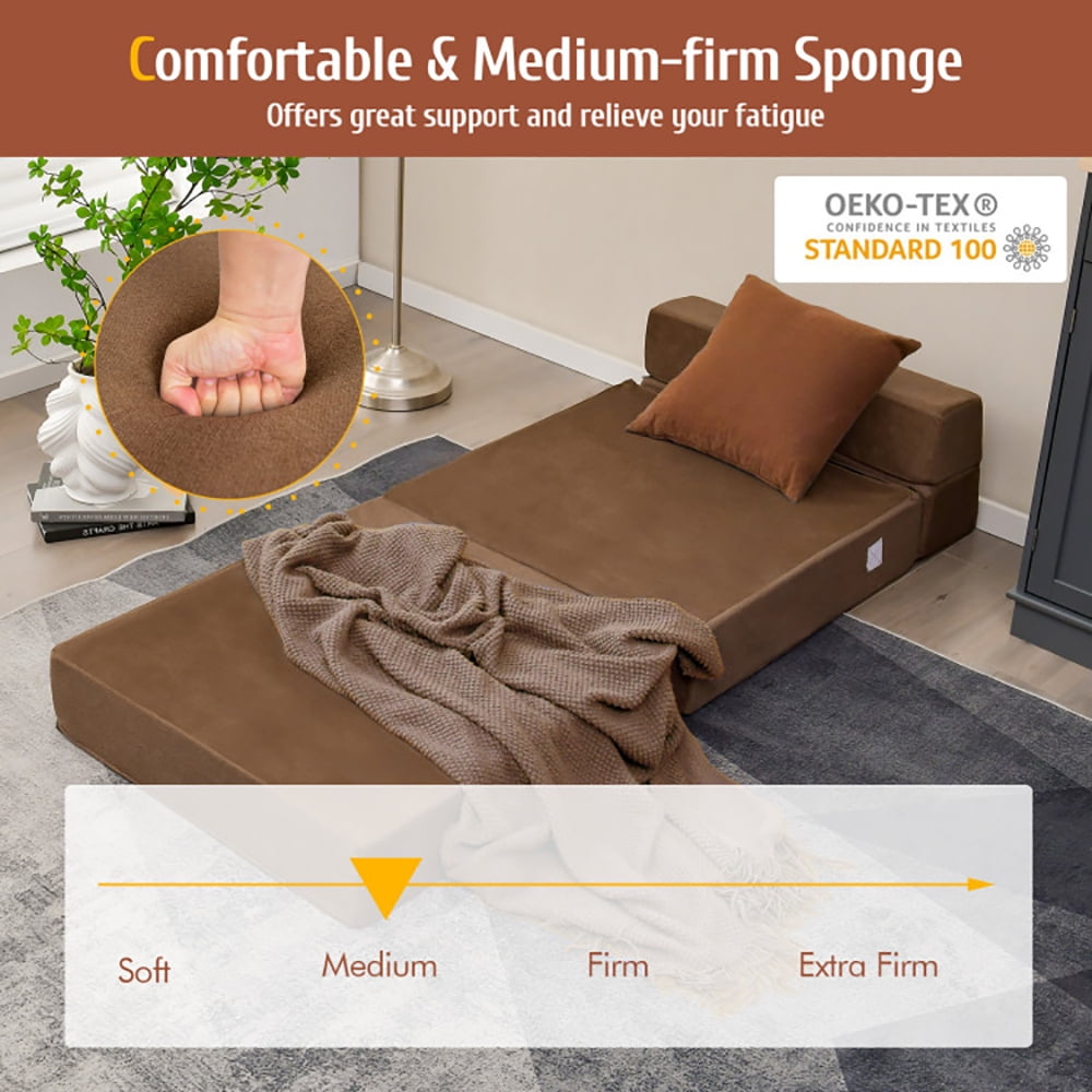 Finihen Convertible Sleeper Bed, Folding Sleeper Chair Sofa Bed, Tri-Fold Folding Chair, for Living Room, Bedroom, Apartment, Dorm, Brown Finihen Convertible Sleeper Bed, Folding Sleeper Chair Sofa Bed, Tri-Fold Folding Chair, for Living Room, Bedroom, Apartment, Dorm, Brown