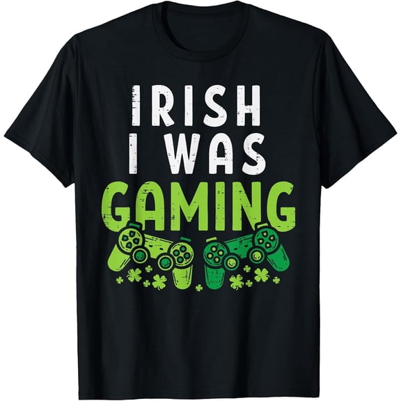 Irish I was Gaming Funny St Patricks Day Gamer Boys T-Shirt, T-Shirt for Kids Youth, 180gsm, 100% Cotton