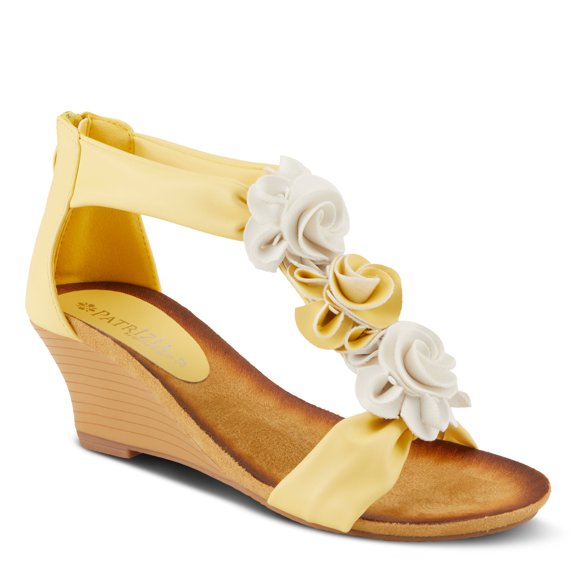 PATRIZIA Women's HARLEQUIN Ankle Strap T-Strap Wedge Sandals - Floral Design, Cushioned Insole, Back Zipper