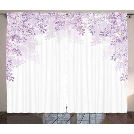 Purple Curtains 108 Inch Drop Purple Curtains 2 Panels Set, Framing Lilac Flowers in Blossom Vernal Season Soothing Shades of Purple, Window Drapes for Living Room Bedroom, 108W X 63L Inches, Pale Mauve Lilac White, by Ambesonne ()