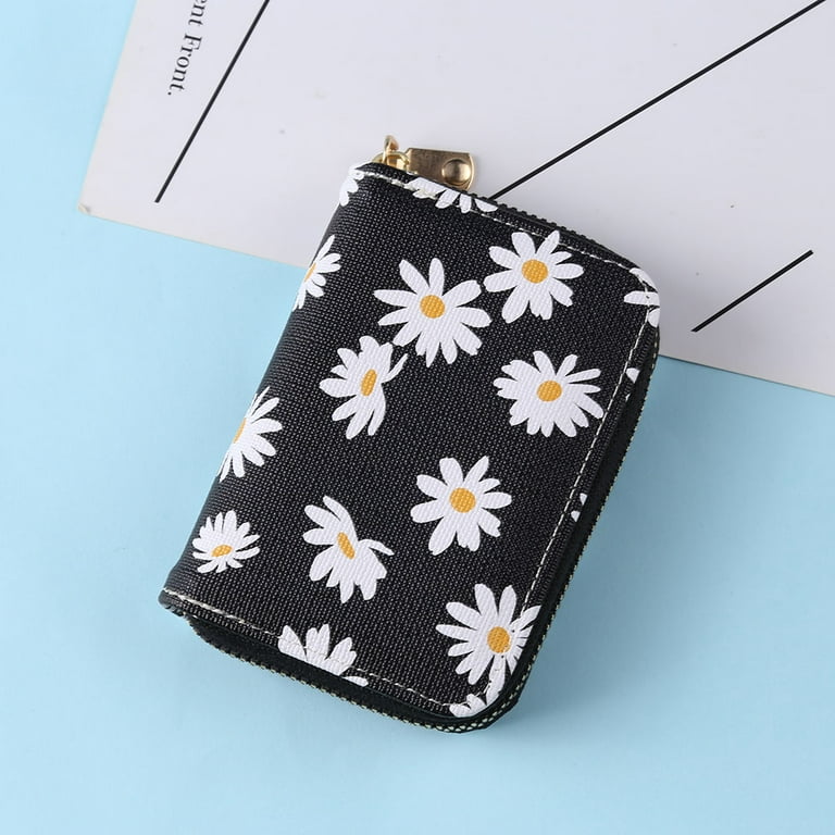 Daisy Rose Luxury Coin Purse Change Wallet Pouch for Women - PU Vegan  Leather Card Holder with Oversized Metal Keychain and Clasp - Cream Check