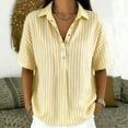 thumbnail image 2 of Polo Shirts for Women Short Sleeve Tops Striped Lapel Button Neck Shirt Causal Trip Work Going Out Summer ,S,#02 Yellow, 2 of 9