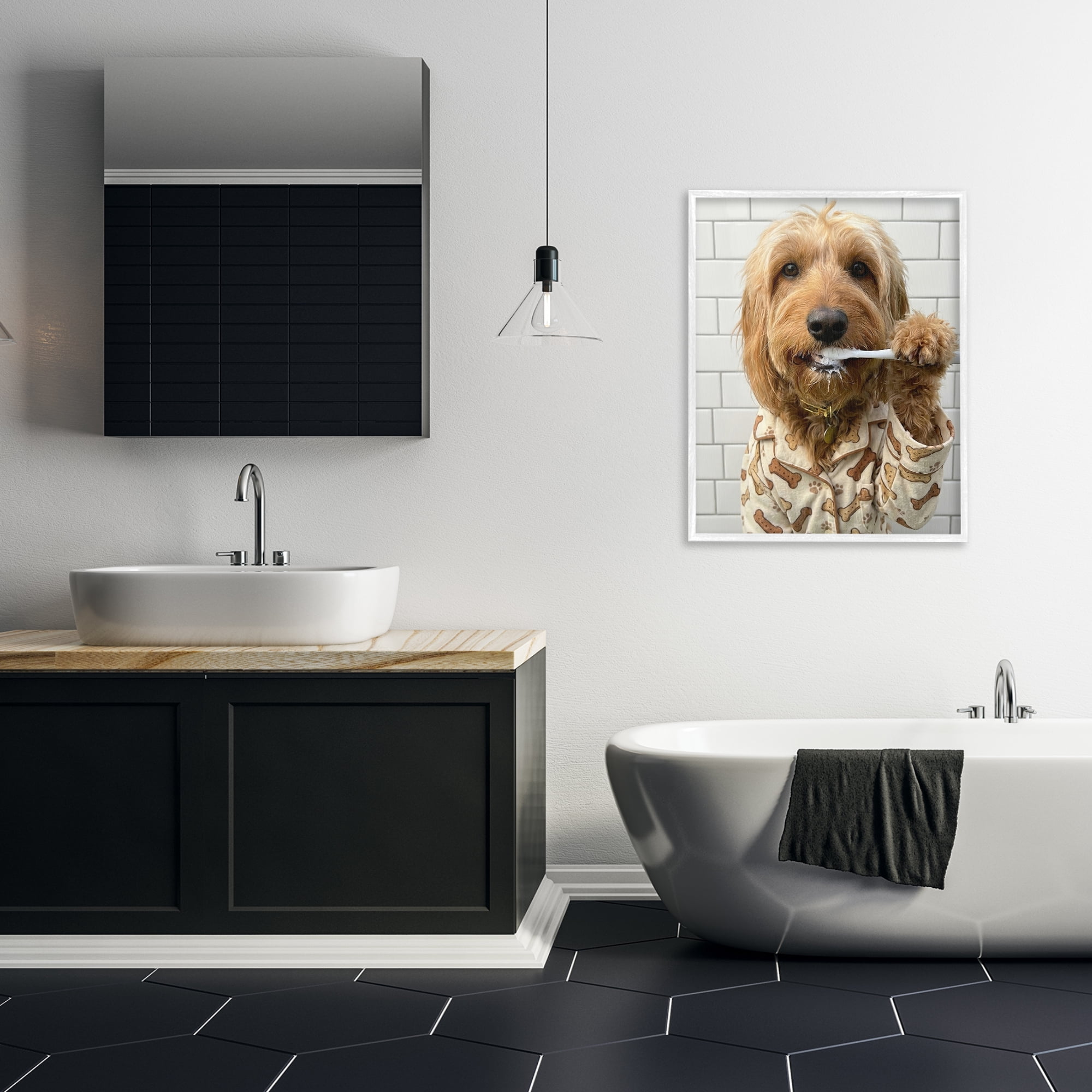 Stupell Industries Realistic Dog Brushing Teeth White Framed Giclee Art, design by Abigail Walker