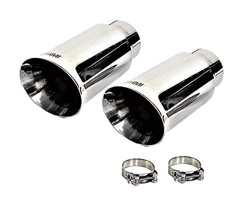 NETAMI 2.25 inch Inlet to 4 inch Outlet Exhaust Tip Stainless steel Double Wall Black Chrome Weld-on 2 Pack 
