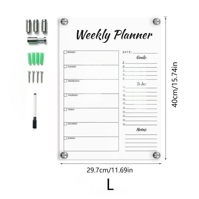 GHOONEY Acrylic Dry Erase Calendar Board Meal Planner Board Weekly