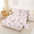 thumbnail image 2 of Erosebridal Pink Rose Flower Queen Sheet Sets, Kawaii Cat Lover Bed Set, 4pcs, 2 of 5