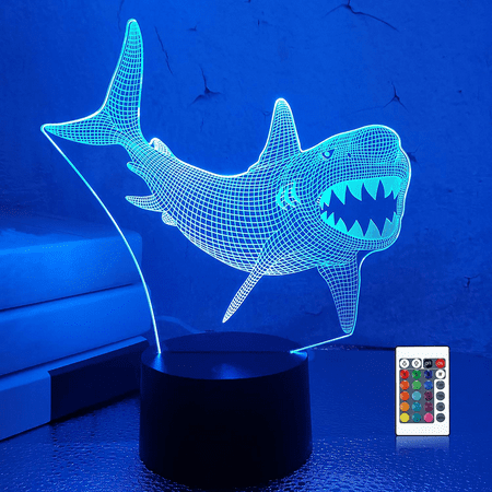 

Shark 3D Night Light Optical Illusion Lamp with 16 Colors Remote Control Changing Birthday Shark Gifts for Child Shark Lover
