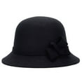thumbnail image 2 of Zhaomeidaxi Women Solid Color Winter Hat 100% Wool Cloche Bucket with Bow Accent, 2 of 5