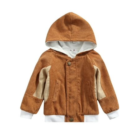 

Frobukio Kids Baby Girls Boys Corduroy Jacket Outwear Color Patchwork Long Sleeve Hooded Zipper Coat Clothes Khaki 1-2 Years