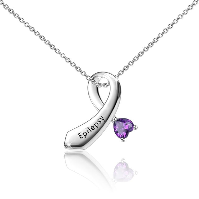 Collar CENWA con colgante de cinta morada para concienciar sobre la epilepsia