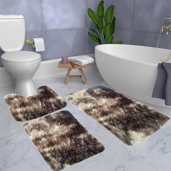 Fwttom 3 Pcs Non Slip Bathroom Rugs Set, Soft Water Absorption Thick Washable Easy To Dry Floor Mats, Mixed Color Tie-Dye Winter Bath Mats for Bathroom Toilet Mats