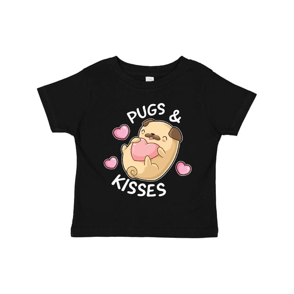 Inktastic Valentines Day Pugs and Kisses with Pink Hearts Boys or Girls Toddler T-Shirt