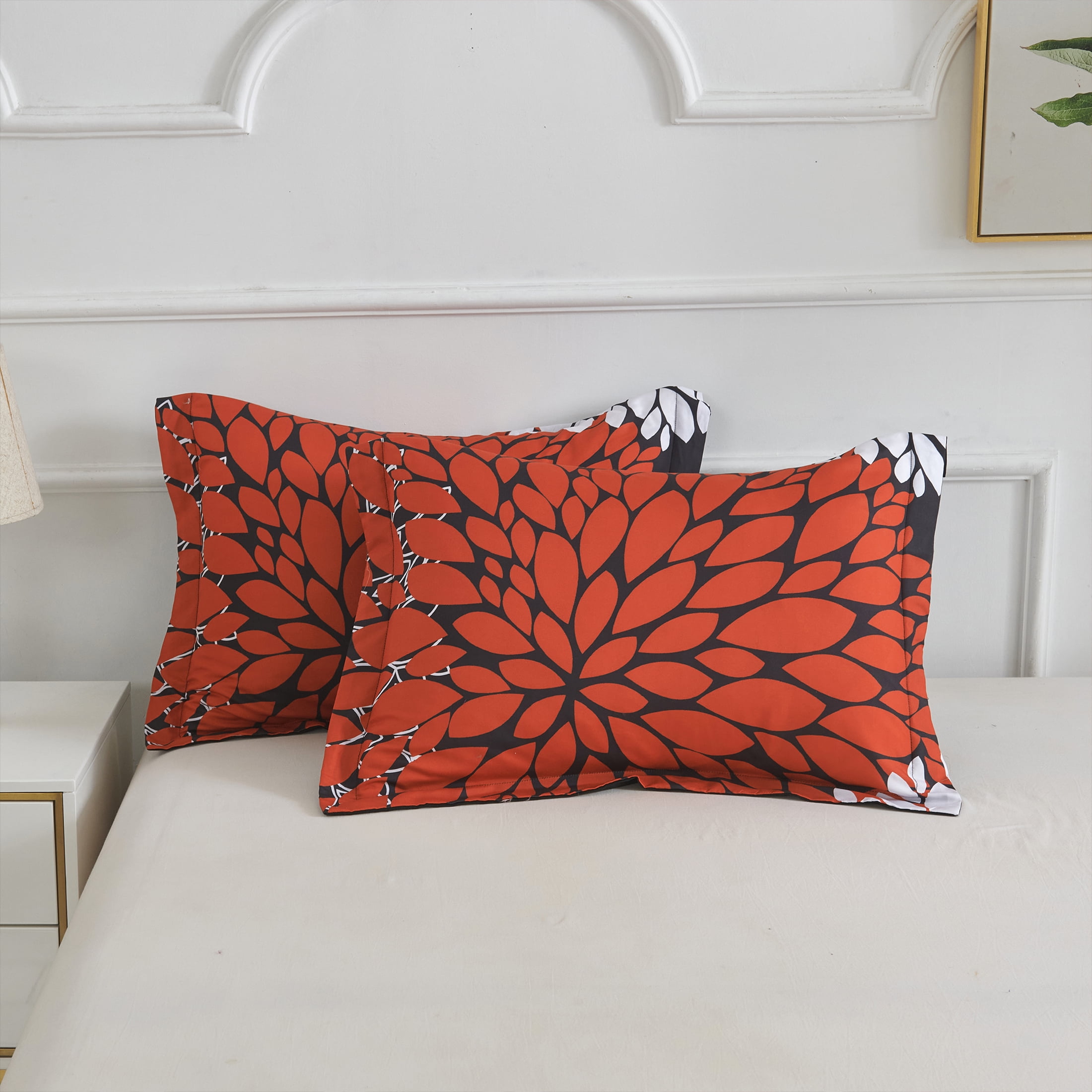 Koniroom Red and Black Floral Comforter Set Queen Size, Modern Bedding for Women