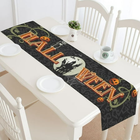 MYPOP Happy Halloween With Zombie Cotton Linen Table Runner 16x72 Inches