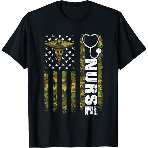 American Flag Camouflage Nurse Patriotic 4th Of July T-Shirt