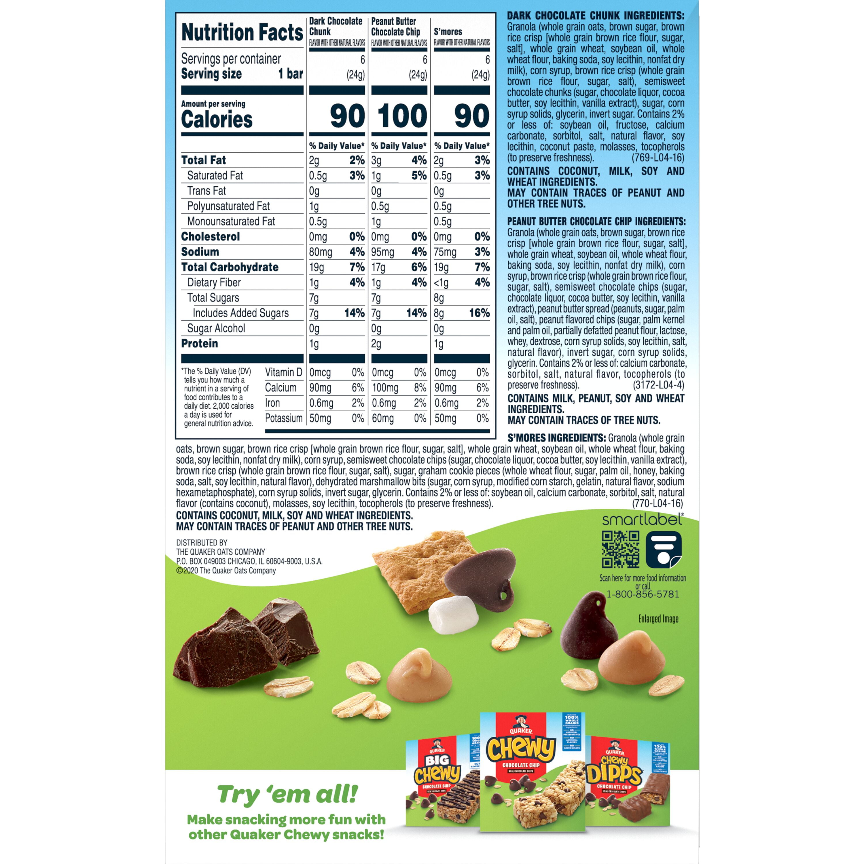 (12 pack) Quaker Chewy Granola Bars, Variety Pack, 15.2 oz, 18 Count