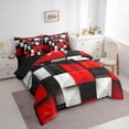 thumbnail image 3 of jejeloiu Stereoscopic Grid 7 Pieces Bedding Comforter Set,Modern Geometric Pattern Full Bedding Set,White Red Black Fitted Sheet Flat Sheet For Kids,Microfiber Bedroom Decor Reversible, 3 of 8