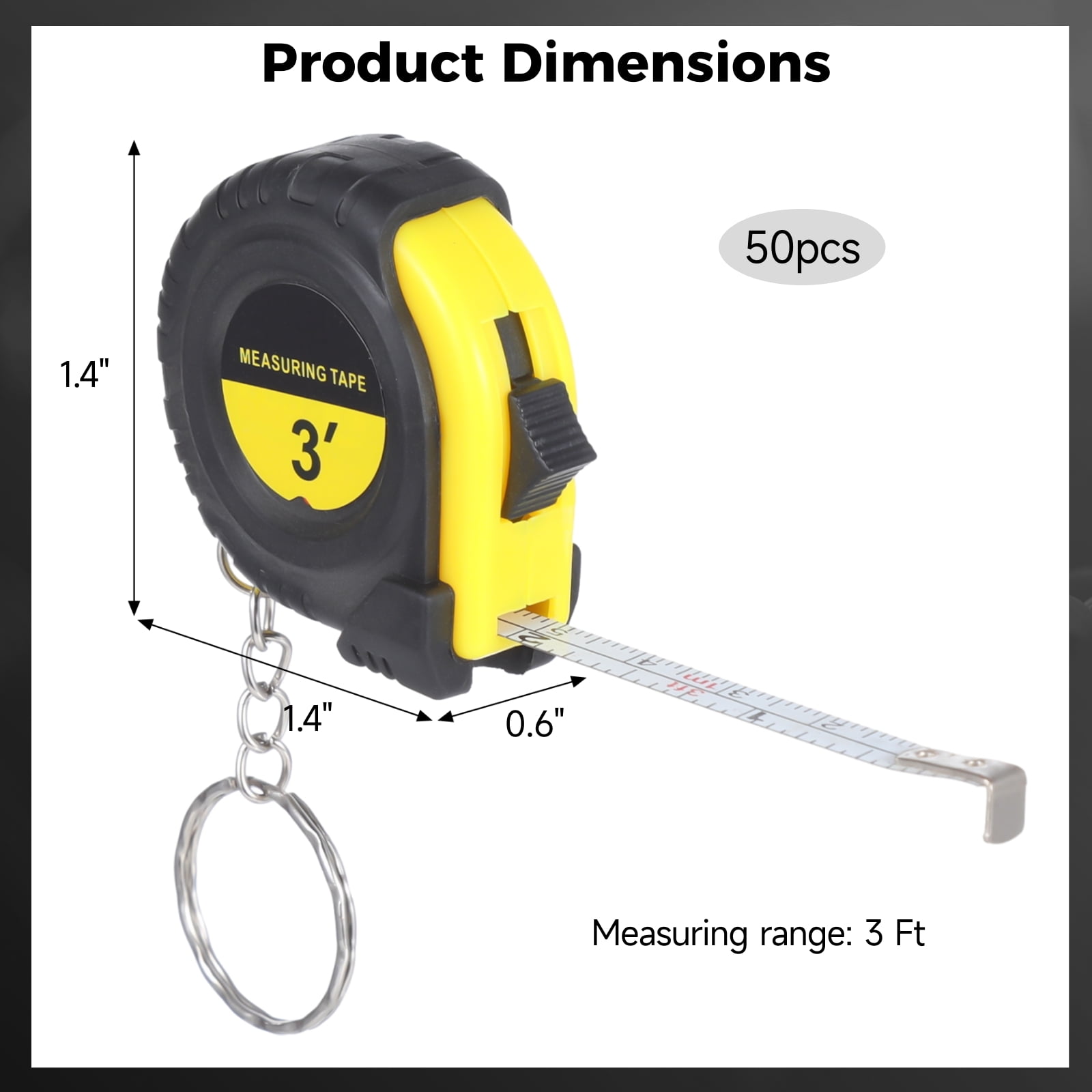 50 PCS Small Tape Measure Keychains, 3 Ft Measuring Range Mini Retractable Measuring Tape Key Chains, Pocket Portable Measurement Tape Bulk for Favors Birthday Gift Daily