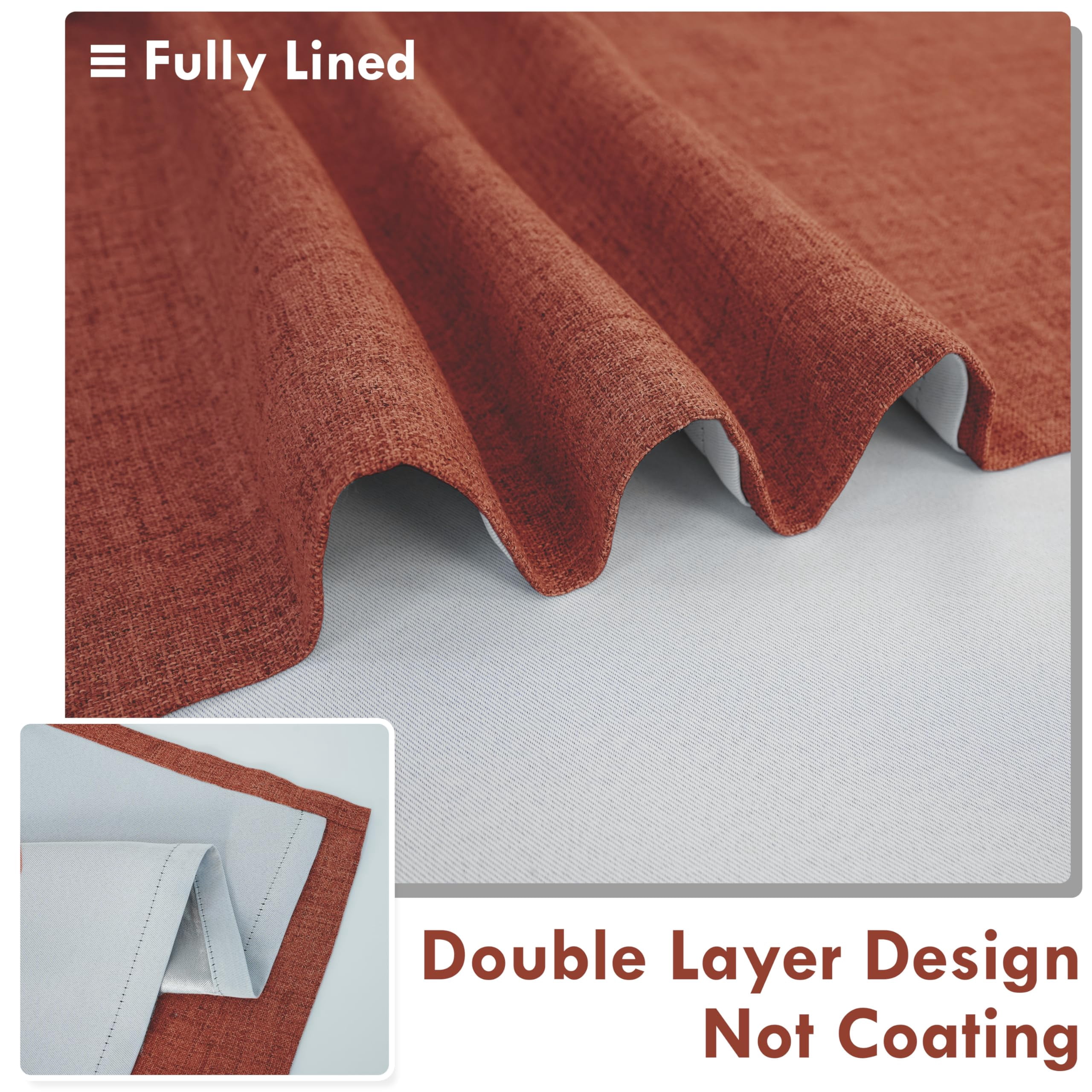 DriftAway Double Layer Linen Blackout Tie Up Curtains Thermal Insulated Fully Lined Balloon Roman Shade Bathroom Window Adjustable Rod Pocket for Small Window 45 Inch by 63 Inch Burnt Orange