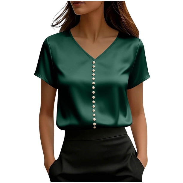 Eres Más Que Una Camisa de Puntuación de Prueba Moda de Verano de Mujer Color Sólido Casual Cuello en V Top de Manga Corta Mujeres Tops de Verano Casual
