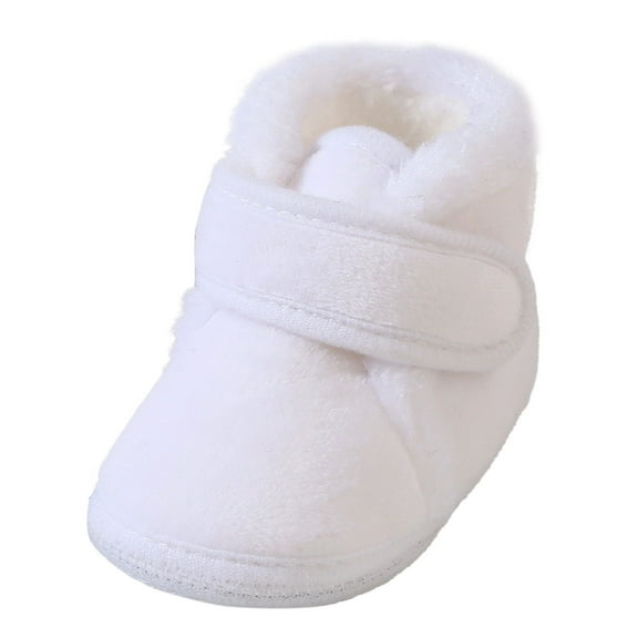 Splozh Baby Ankle Boots Boys Girls Fleece Booties Anti-Slip Rubber Sole Sneakers Toddler Walking Crib Shoes for 6-12 Months,White