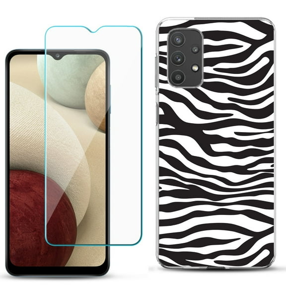 Slim-Fit TPU Phone Case compatible with Samsung Galaxy A32 5G, with Tempered Glass Screen Protector, by OneToughShield ® - Zebra B/W