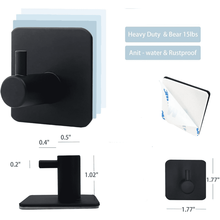 VONGEM 6-Pack Self Adhesive Wall Hooks, Black photo 5