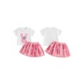 thumbnail image 2 of Toddler Baby Girl Easter Outfit 6 12 18 24 Months 2T 3T 4T Rainbow Embroidery Short Sleeve T-Shirt with Tulle Skirt 2 Pcs Clothing Set, 2 of 9