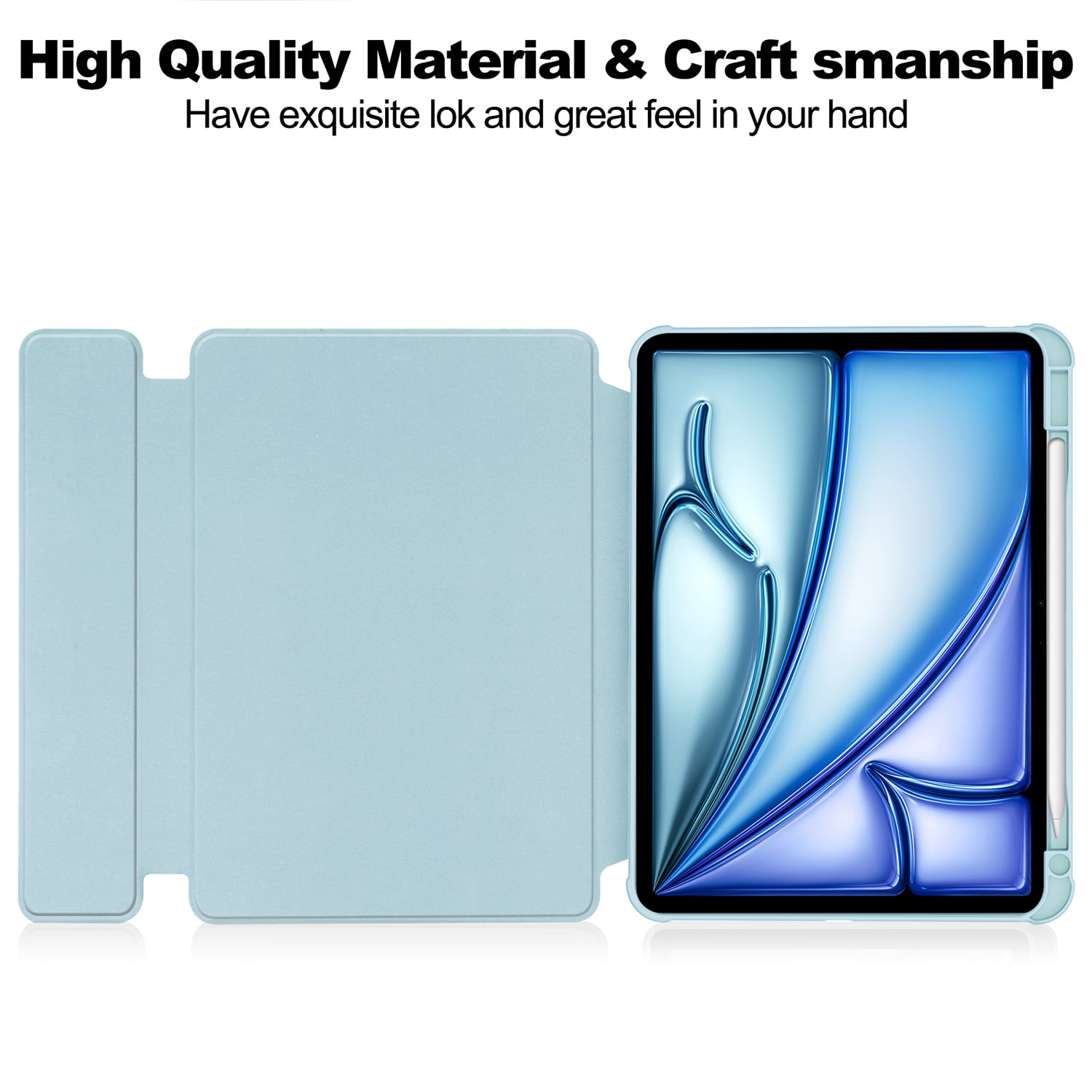 Allytechgroup iPad Pro 11 M4 2024 Case with Pencil Holder, Premium PU Leather Multi Angle Viewing Stand Anti-Scratch Auto Sleep Wake Tablet Case for Apple iPad Pro 11 Inch 2024, Blue