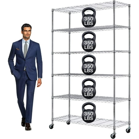 Storage Shelves Metal Shelf Wire Shelving Unit with Wheels 6 Tier NSF Certification Height Adjustable Garage Shelving Utility Steel Heavy Duty Commercial Grade Shelving Rack for Garage Pantry Kitchen