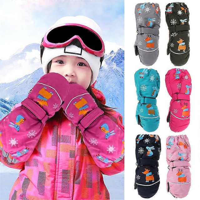 Guantes de esquí para niños Yashi impermeables antideslizantes con estampado de ciervo y conejo color verde militar Tamaño libre