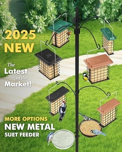 Double Suet Feeder- Metal Roof Bird Feeder with Taller Grid for Woodpeckers, Suet Cake Cage Bird Feeder for Outdoors Hanging,Easy-Clean & Refill,Metal Brushed Copper（Pack of 1）