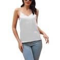 thumbnail image 1 of Camiseta sin mangas de satén para mujer, cuello en V, espalda, tirantes finos, Color puro, chaleco sin mangas de verano, 1 of 6