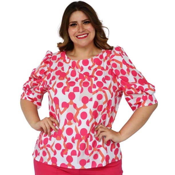 Blusa sublimada en talla extra, modelo 1147 (Fiusha) fucsia 38 Roman Fashion Blusa extra 1147