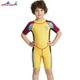 thumbnail image 3 of Traje de neopreno para niños Manténgase abrigado Pantalones cortos con mangas con cremallera trasera Traje de surf de snorkel para niñas Adolescente Niño Niño Manga amarilla púrpura M 2.5MM kenally  OD003691-02, 3 of 7