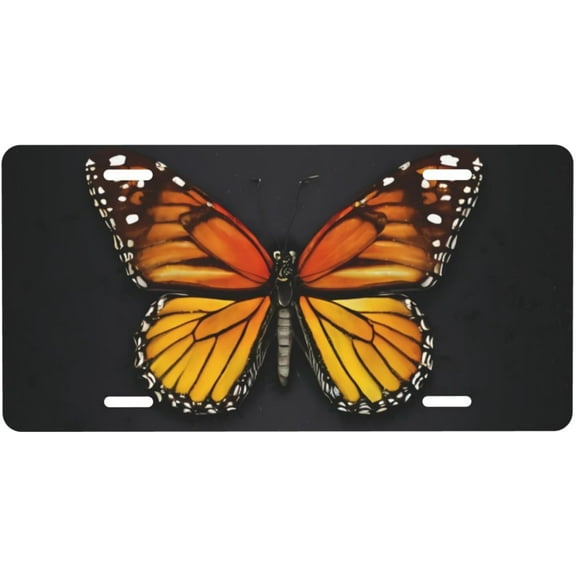 Orange Monarch Butterfly License Plate, Decorative Car Front License Plate, Aluminum Novelty License Plates Vanity Tag Metal Car Plate for Women Men 6 X 12 Inch