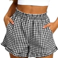 thumbnail image 3 of Pafei Tyugd Gingham Shorts for Women Summer Ruffle Boxer Shorts with Pockets Elastic High Waisted Cozy Plaid Shorts Black M, 3 of 7