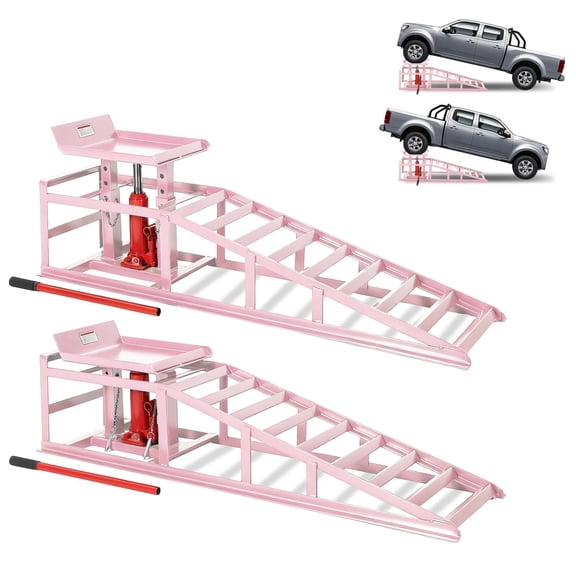 2 Pack Hydraulic Car Ramps 5 Ton/11000 LB, Heavy Duty Low Profile Vehicle Ramps, 9.4"–13.34" Height for Oil Changes, Auto Garage Repairs & Maintenance, Pink