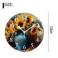 thumbnail image 2 of 10 Inch Wall Clock Battery Operated Silent Clock Decorative for Office, Kitchen, Outdoor, Living Room，Yellow Sunflower in Vase on Patterned Blue Image, 2 of 4