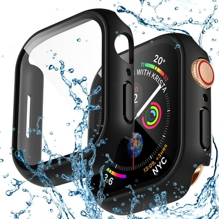 Ouwegaga 2 Pack Compatible with Apple Watch Case 44mm 40mm 45mm 41mm 42mm 38mm, Full Waterproof Screen Protector Fits For Apple Watch SE Series 8 7 6 5 4 3