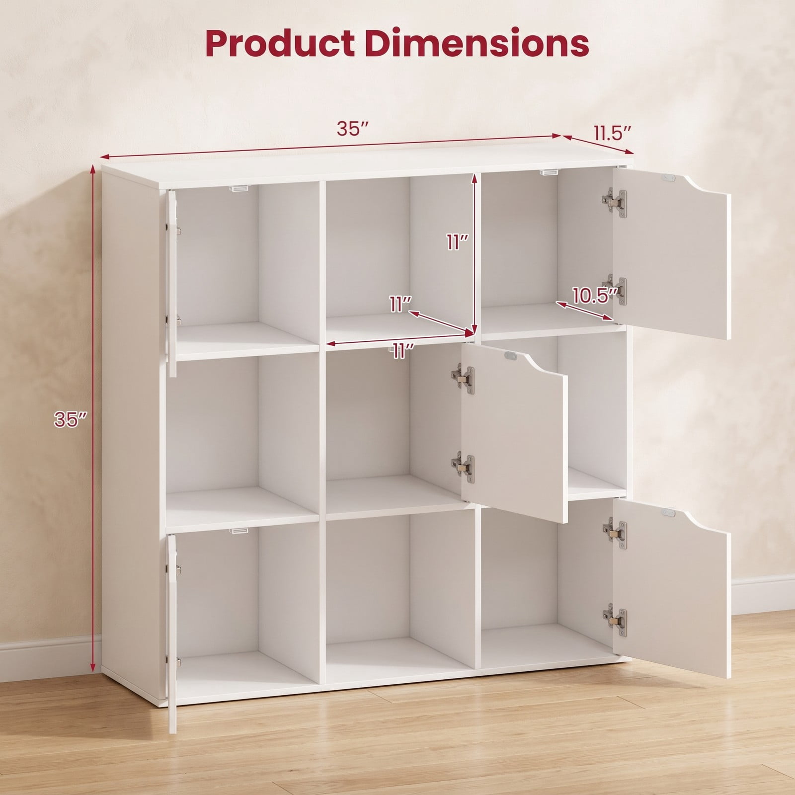 Furnibear 9 Cube Storage Bookcase, Free Standing Wood Divider Organizer with 4 Open Cubes and 5 Cabinets for Home Office Living Room Bedroom, White