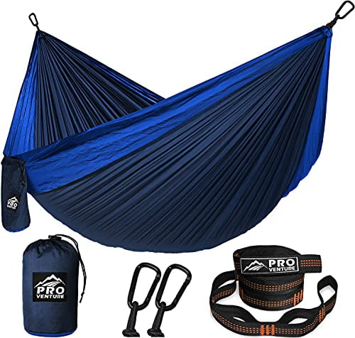 Strong Pro Venture Hammocks - Portable 2 Person Patio Hiking for Camping Lightweight Nylon 210T Double or Single Hammock 400lbs Safe Backpacking +2 Tree Straps + 2 Carabiners 