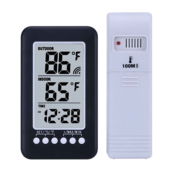GJX Digital Hygrometer Indoor Outdoor Thermometer Wireless with Clock, Backlight Temperature Gauge Humidity Monitor, Inside Outside Thermometer