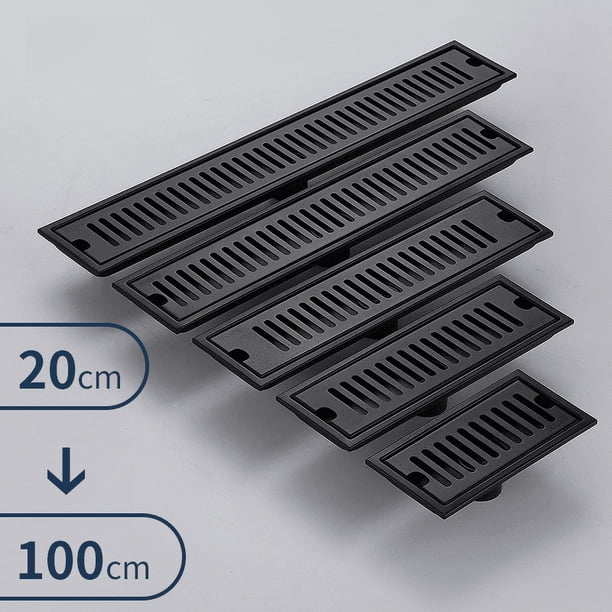 Desagüe de piso de tira larga de acero inoxidable 304 negro engrosado Desagüe de piso rectangular para cocina Desagüe de piso a prueba de olores para ducha de hotel