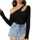 thumbnail image 1 of Camiseta de manga larga con hombros descubiertos para mujer - Material de poliéster, tallas S-XL - Corte ajustado y diseño irregular para un estilo informal y elegante, 1 of 8